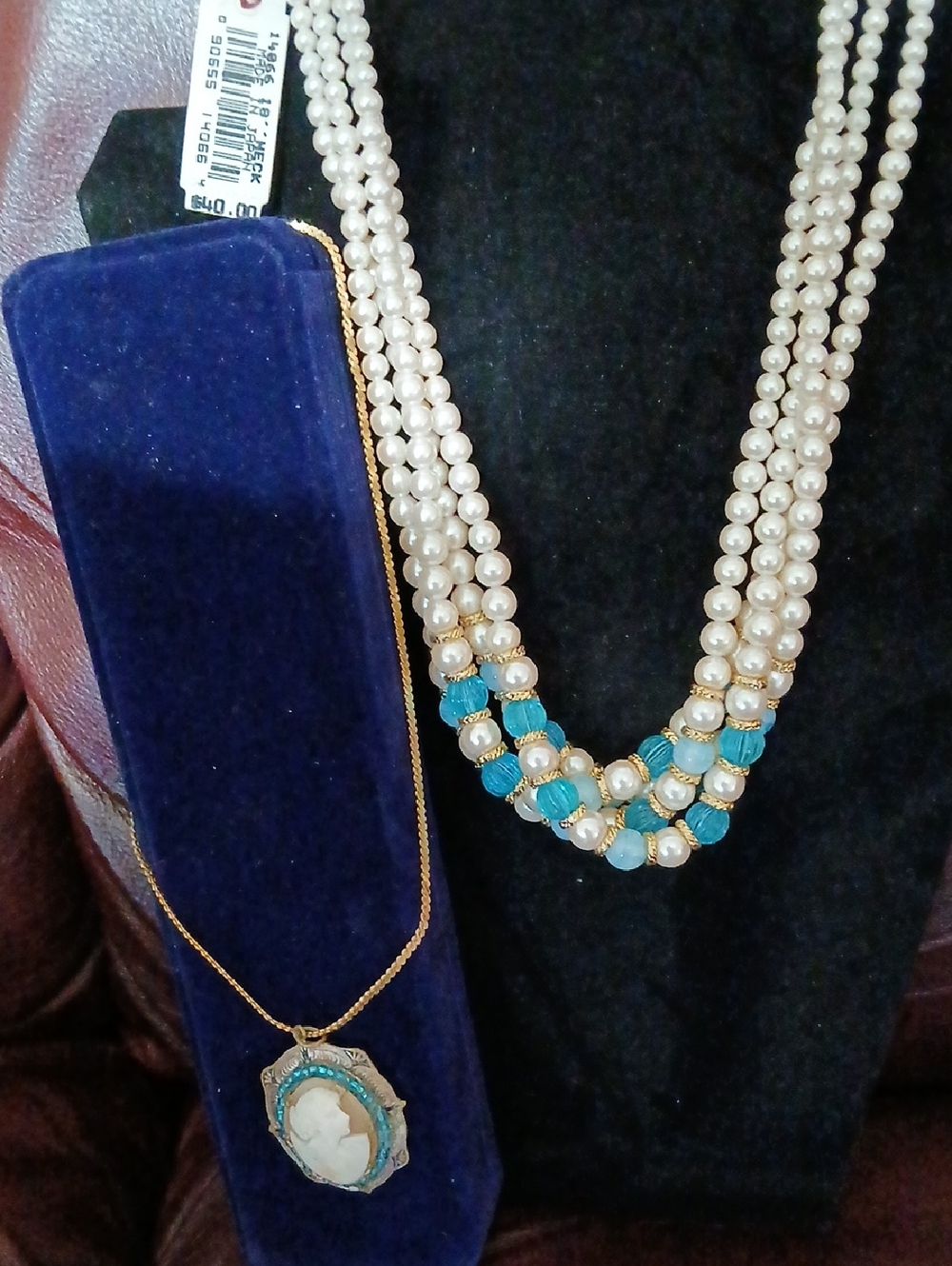 TWO Vintage Blue and White Necklaces - One NWT, other Cameo - Picture 2 of 9